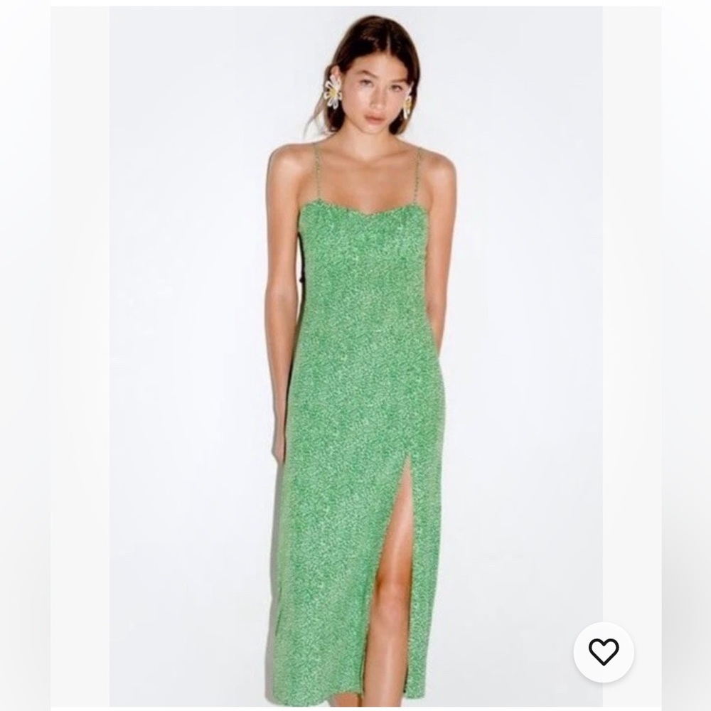 Zara Printed Corsetry-Inspired Dress Green White Leopard Cheetah Size XS